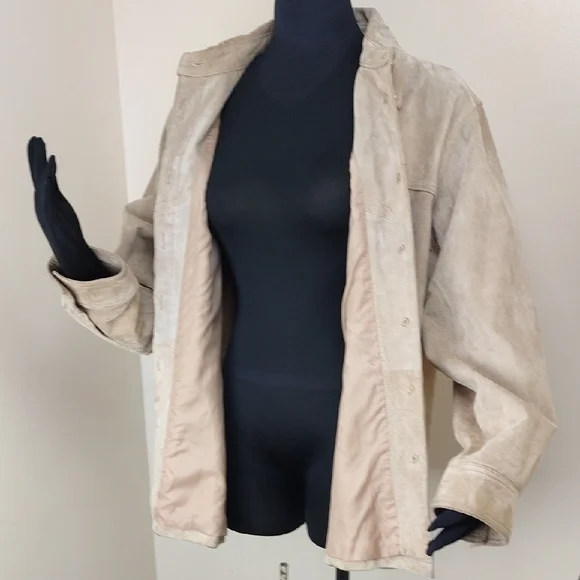 A.M.I. Genuine Leather Button Front Jacket Tan Beige XL - Picture 2 of 12